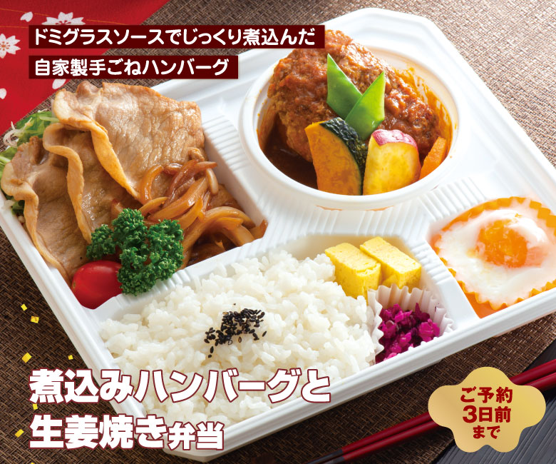 煮込みハンバーグと生姜焼き弁当
