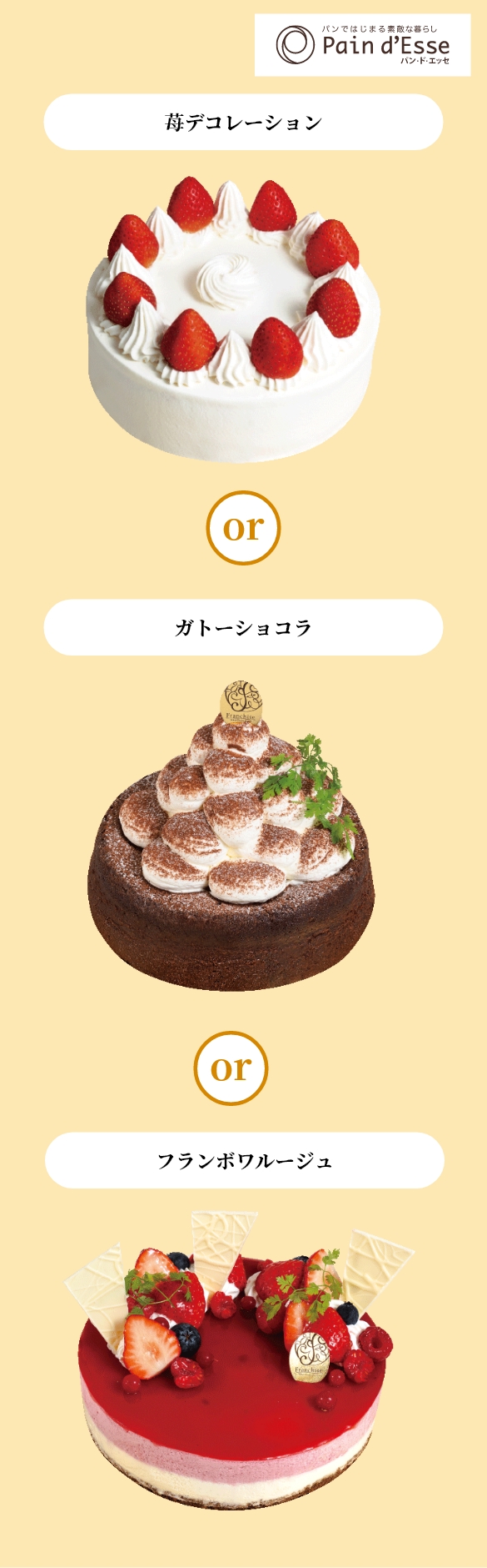 苺デコレーション or ガトーショコラ or フランボワルージュ